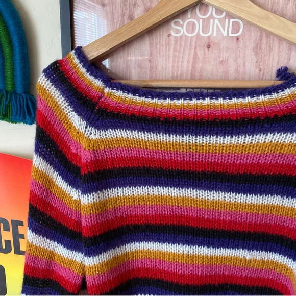 Rue 21 Rainbow Striped Acrylic Knit Boatneck Sweater Size Large - Picture 2 of 5